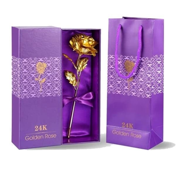 Amazon.com: 24K Golden Rose, 24K Foil Artificial Rose Plastic Long Stem Rose,  Gold Dipped Plated Rose Fake Flower, Unique Gift for Valentines Day  Birthday Anniversary Day for Girlfriend Wife - Purple :